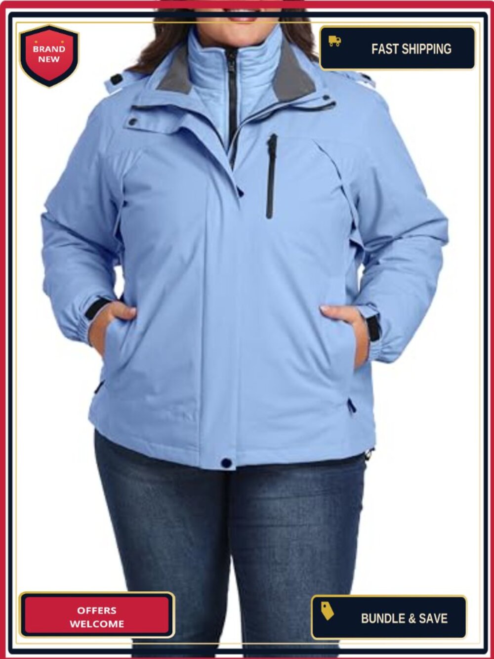3-in-1 Plus Size Ski Jacket Waterproof Windproof Snowboarding Winter Coat